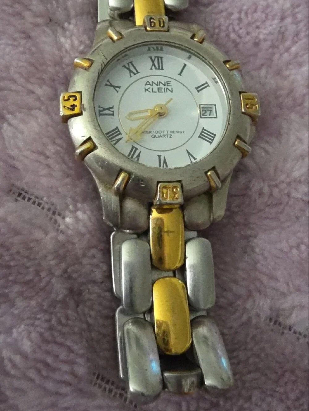 Anne Klein Two-Tone Silver and Gold Bracelet Watch Vintage Needs Battery